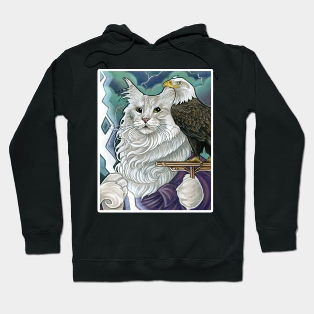 Cat Zeus - White Outlined Version Hoodie by Nat Ewert Art